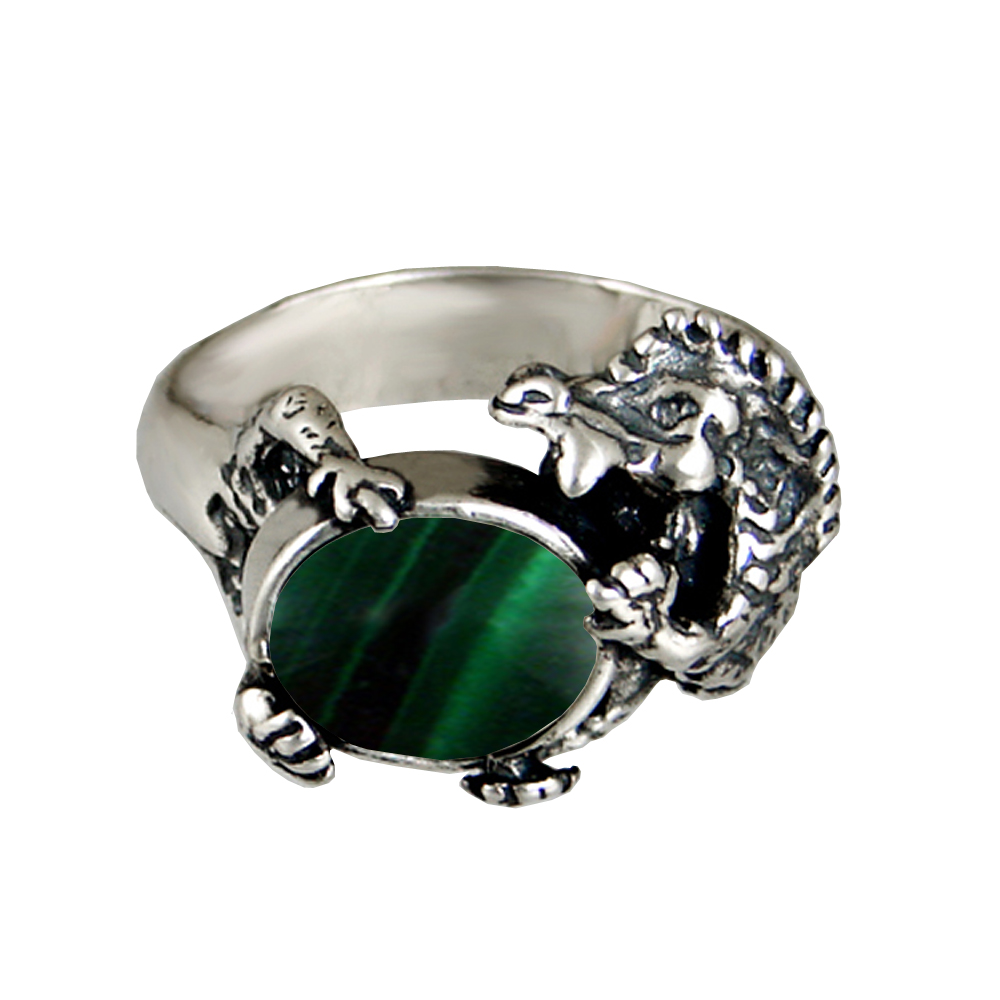 Sterling Silver Dragon Ring With Malachite Size 7